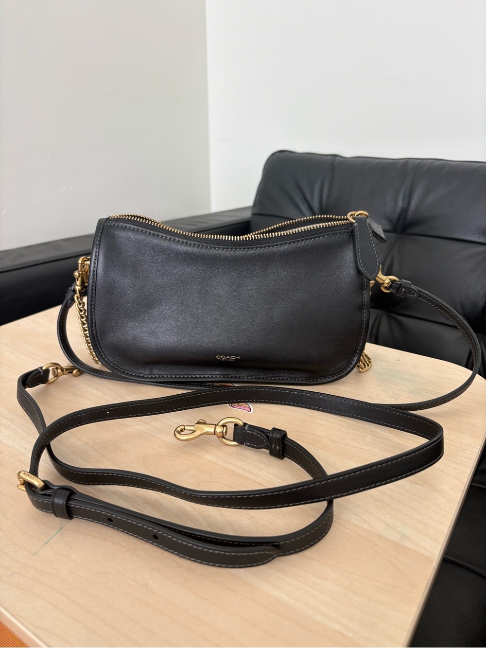 Coach Waverly Black Leather Shoulder Bag - Picture 5 of 6